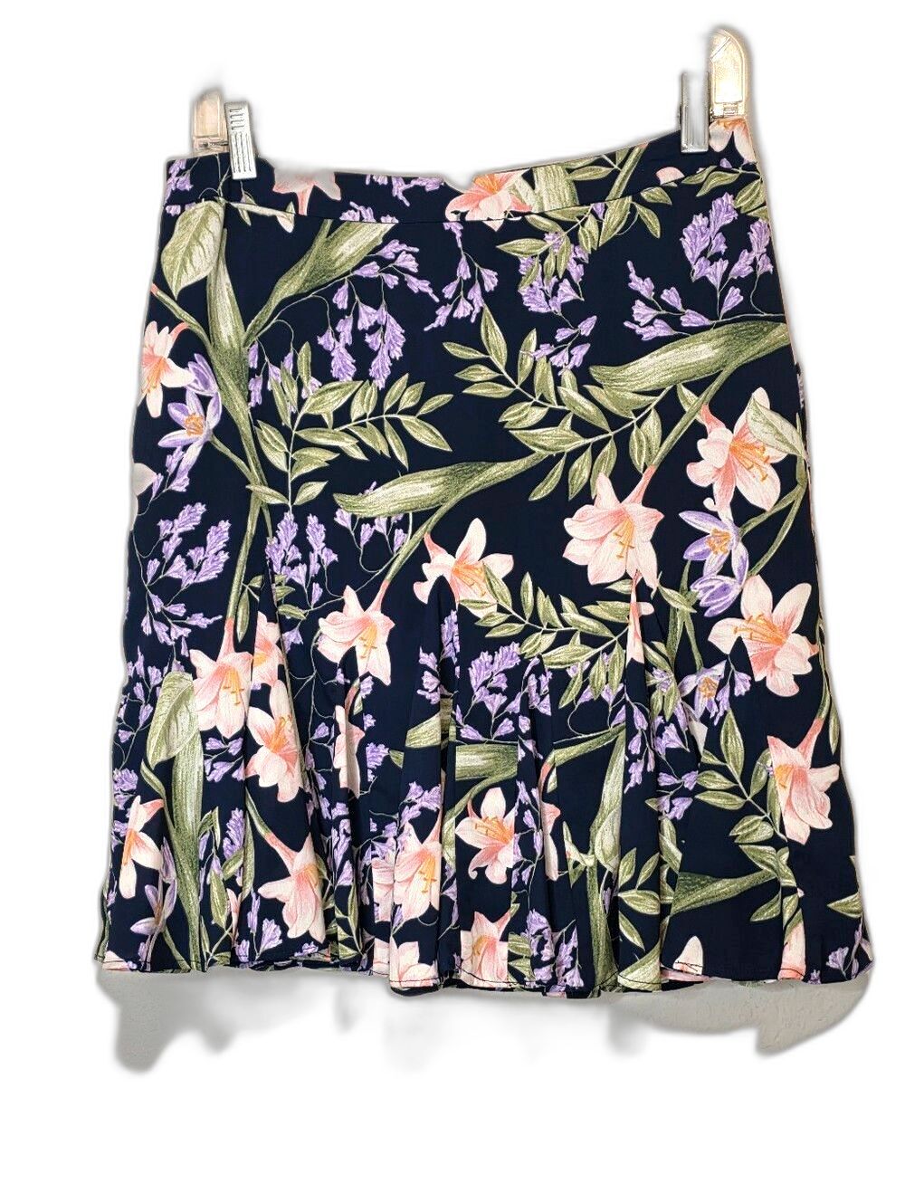 Karl Lagerfeld Paris Floral Flounce Skirt Knee Length Black Lined MSRP $79 SZ 8